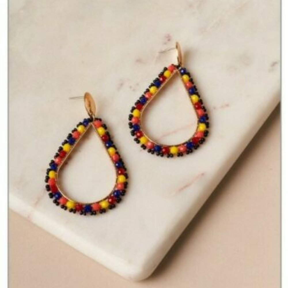 NWT Multi Beaded Hoop Teardrop Earrings